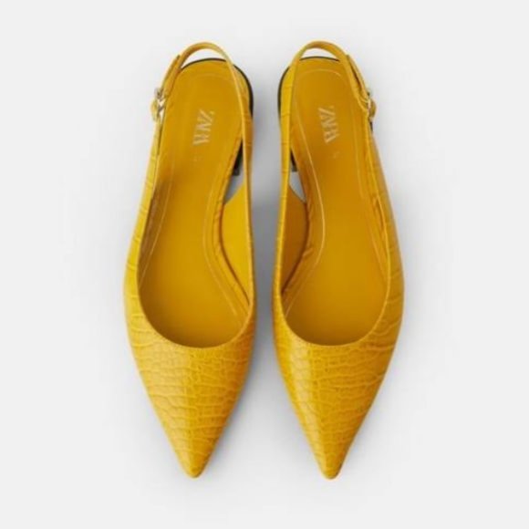 🎈HOST PICK🎈NEW! Zara Yellow Croc Embossed Point-toe Slingback Flats Size 36 - Picture 3 of 14